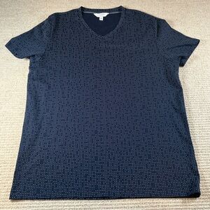 Calvin Klein Women XL Body Fit V-Neck T-Shirt Blue White Polka Dot Cotton Blend
